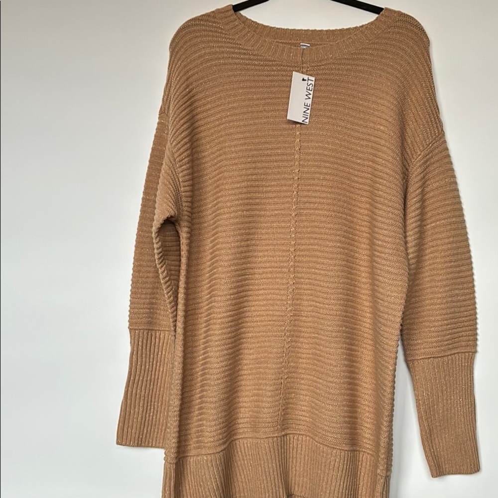 Nine West Women's Camel Crew Neck Tunic Sweater